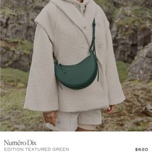 Polène Paris Numéro Dix Crescent Crossbody Bag in Textured Green